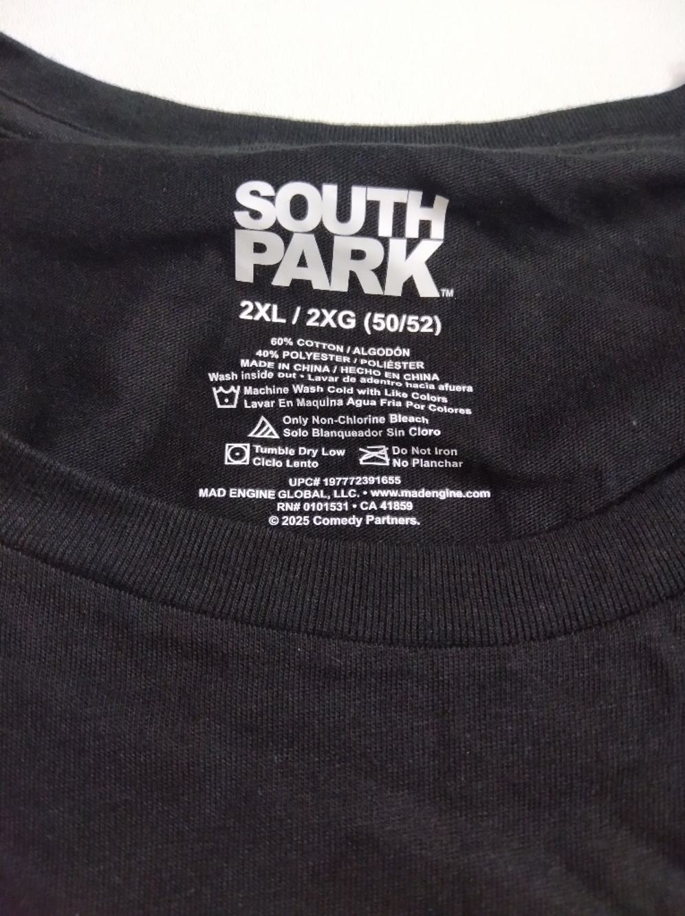 South Park Men's Cartman Graphic Tee In  Black 'Respect My Authority' New 2XL - Picture 4 of 5
